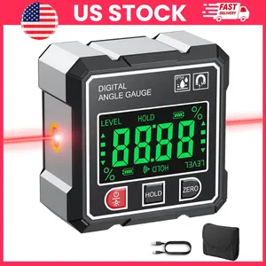 Digital Angle Finder with Laser Level and Backlit Display | Rechargeable 4-Side Magnetic Digital Angle Gauge ±0.1° Accuracy | Electronic Inclinometer Measuring Tool for Tile Installation, Picture Hanging, Woodworking & DIY | Smart Measurement Level Tool
