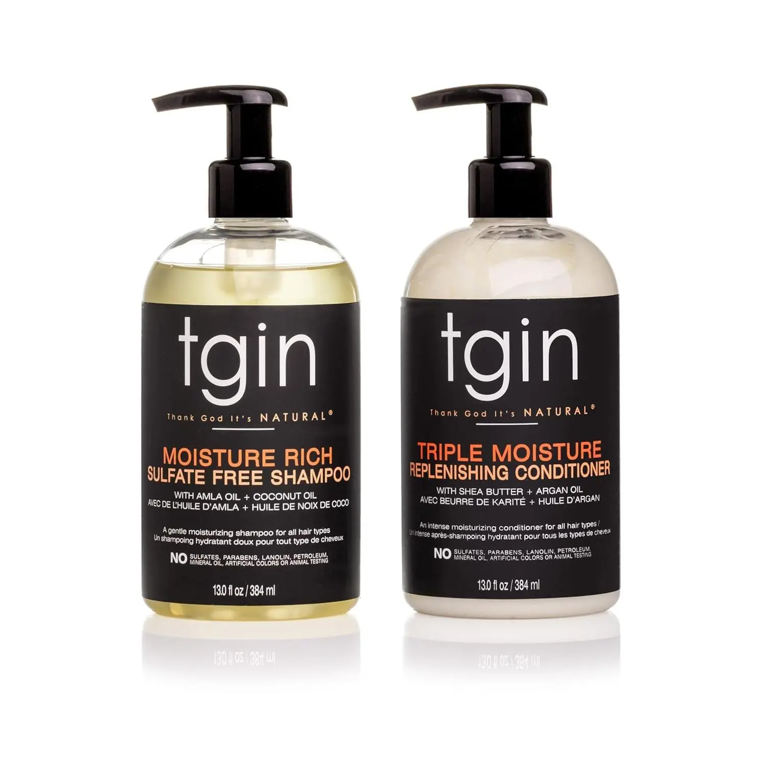 tgin 13 oz Sulfate-Free Shampoo & Conditioner Duo - Hydrating Moisturizer with Shea, Argan & Coconut Oil for Dry Hair & Natural Bouncy Curls, Boosts Moisture, Repair & Nourishment
