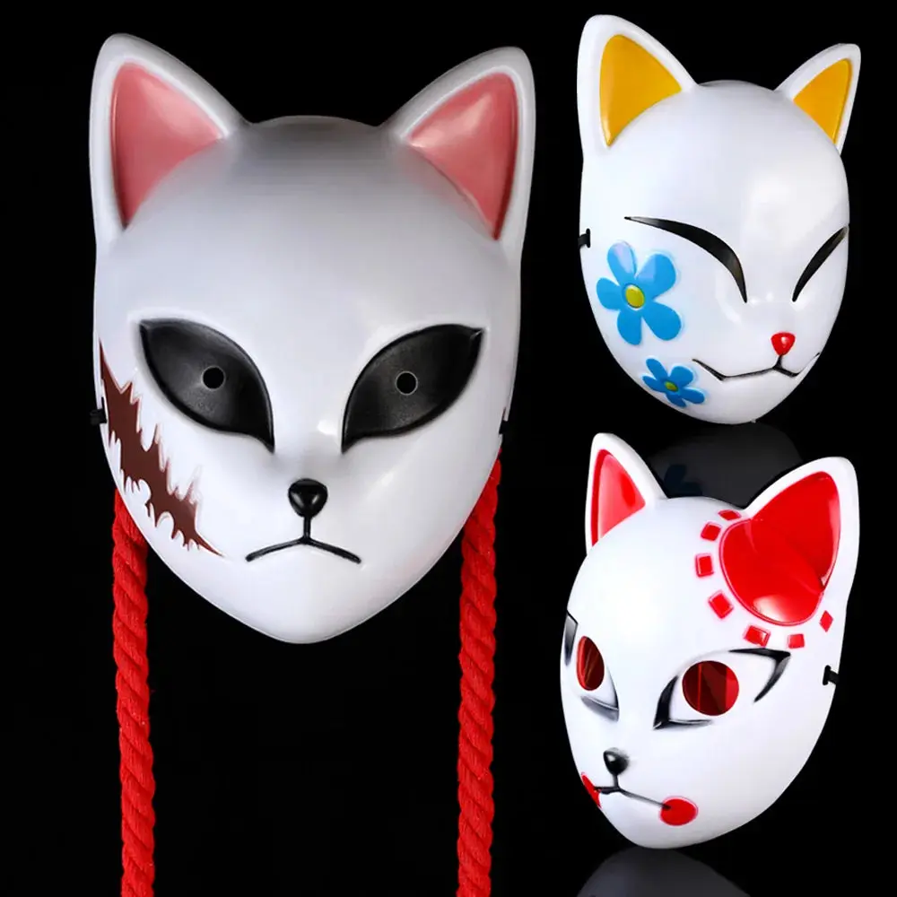 Japanese Kitsune Demon Fox Mask - Lightweight Plastic, Comfortable, 1 Size with Strap, Anime Cosplay Props, Halloween Party Accessories for Tanjiro, Sabito, One Size