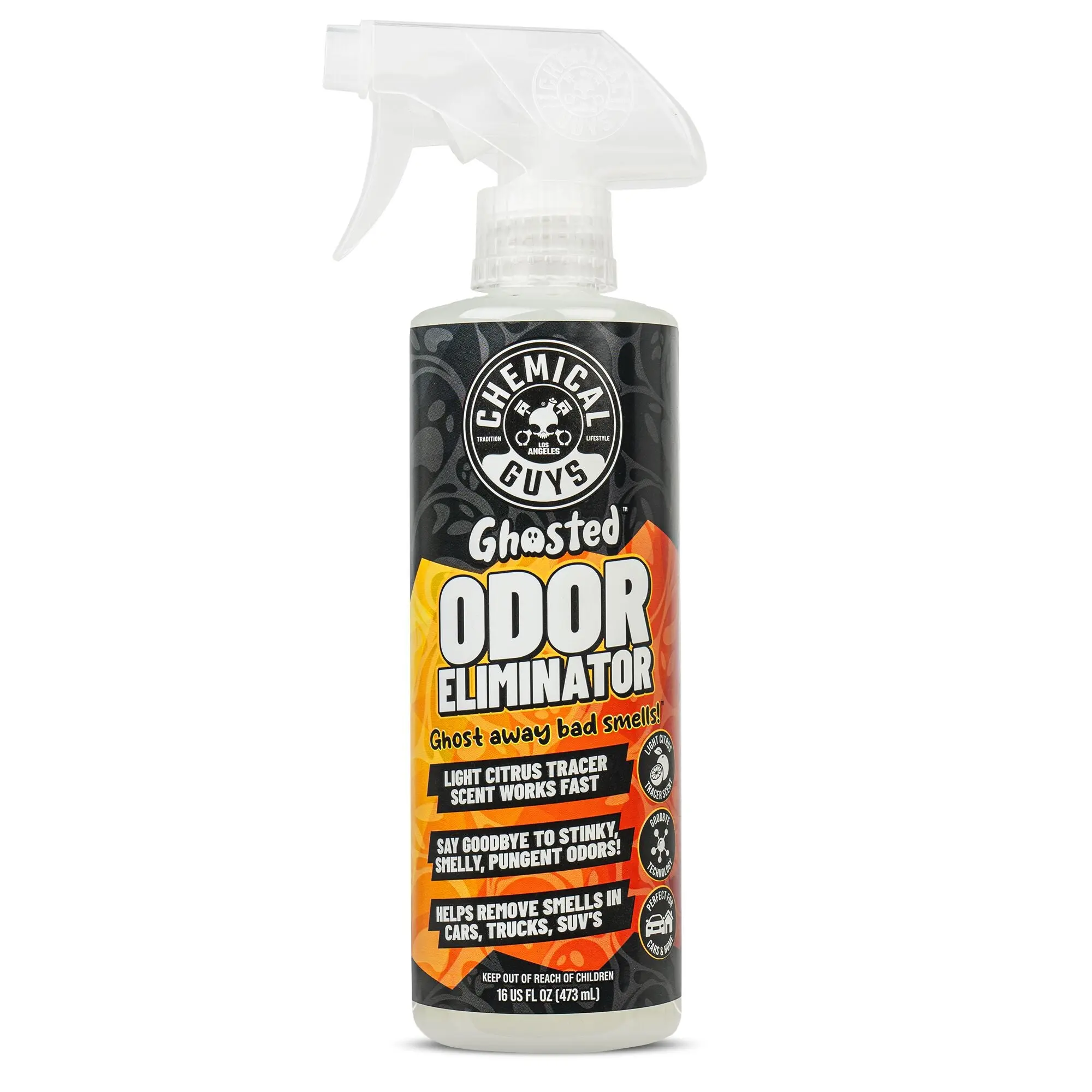 Chemical Guys Ghosted Car Deodorizer Spray - 16oz Light Citrus Tracer Scent Source-Level Neutralizer, Clean Accessory for Cars, Homes, Offices, Banishes Bad Smells At The Source