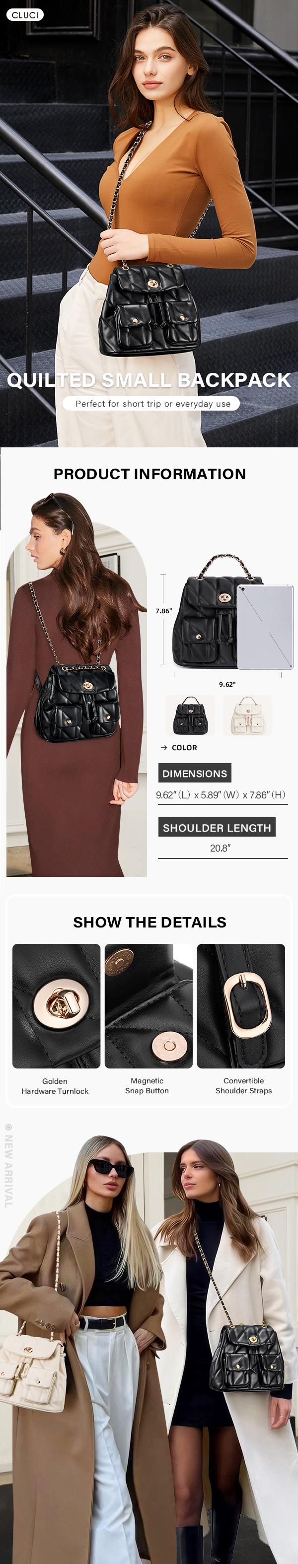 CLUCI TikTokShopSpringGlowUp  Small Backpack Purse for Women,Vegan Leather Backpack for Woman Quilted Bookbag Crossbody Bag Chain Compact