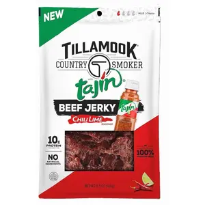 Tillamook Beef Jerky, Country Smoker Beef Jerky with Chili Lime Tajin Seasoning, Low Carb & High Protein, Ready to Eat Keto Snack, Savory & Tangy Flavor, Mildly Spicy Snacks, 6.5 oz