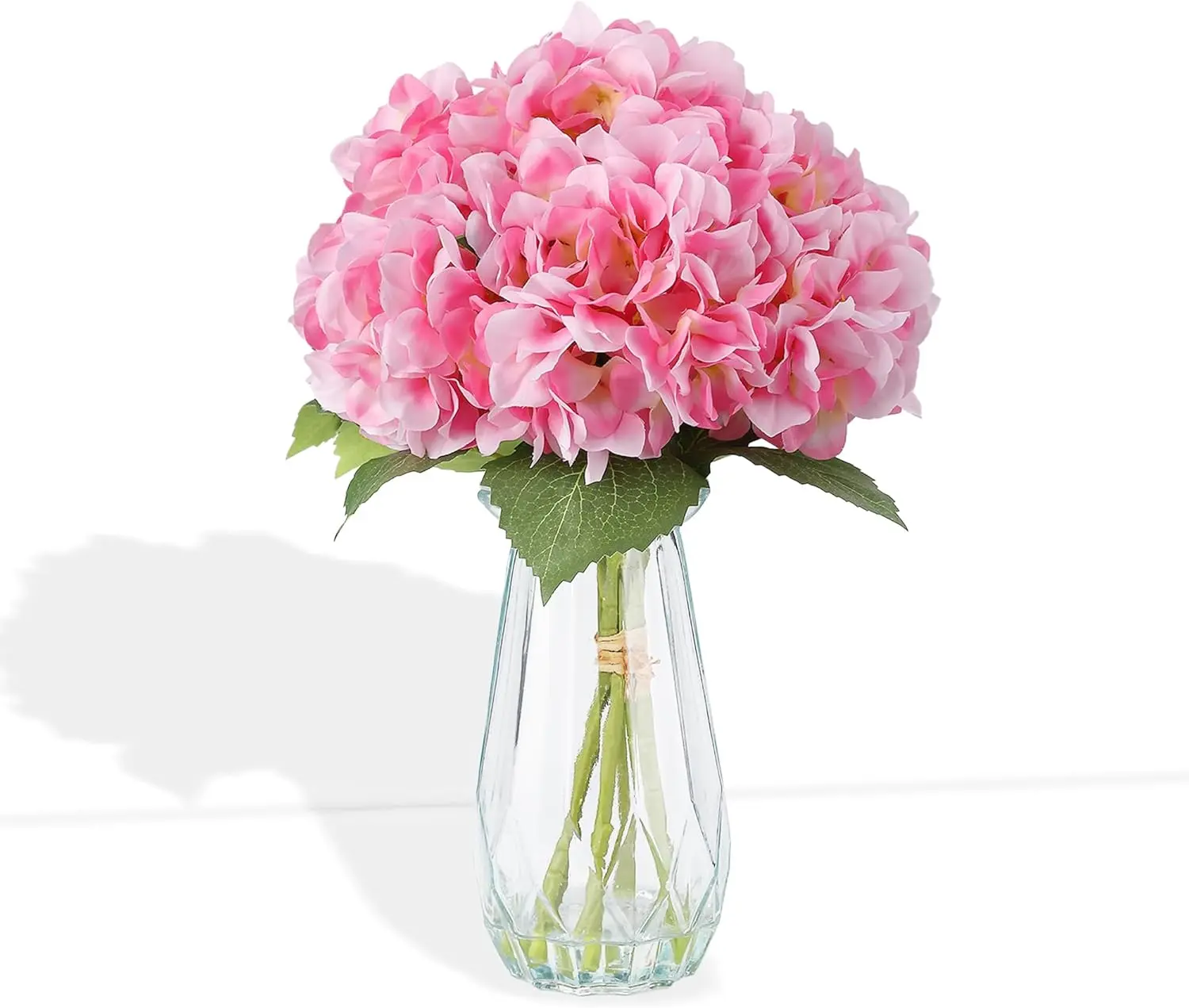 Gaomon Blush Pink Decorative Silk Hydrangea Set - 5-Piece Fade-Resistant Artificial Flowers, Glass Vase with Faux Water, for Room Decor, Table Centerpieces