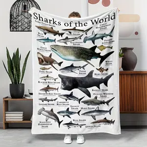 Aura Blankets [1pc Educational Blanket] 1pc Hypoallergenic Educational Flannel Blanket - Sharks of the World | Durable, Tear-Resistant, Coasta