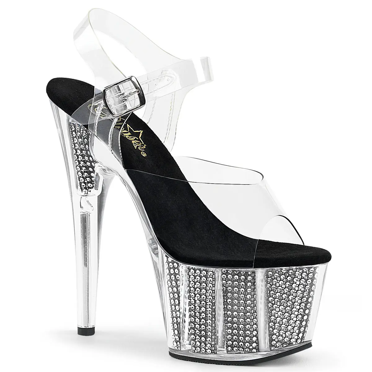 Pleaser Adore-708SRS Women's Stylish Elegant Heeled Sandal - 7 in Heel, 2 3/4-inch Platform, Simulated Stone Accent Women's Shoe, High Heels, Classy, Fashion, Footwear, Statement Shoes, Fashion Apparel, Stiletto, Blinged Out Style, Chic, Rhinestone, Open,