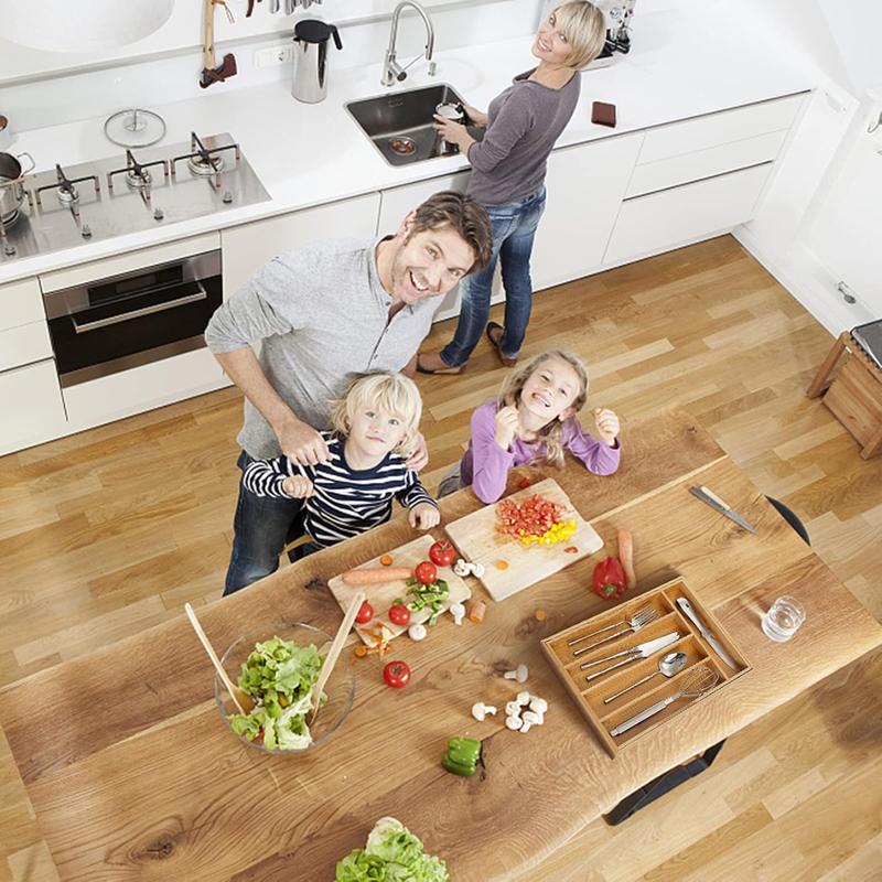 [New Deal] Bamboo Expandable Kitchen Drawer Organizer for Cutlery and Utensils, Adjustable Bamboo Wood Tray for Flatware and Silverware in Kitchen