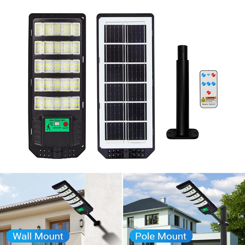 Qawtor Solar Street Light Outdoor Super Bright 120LM/W 5730 LEDs IP65 Waterproof Motion Sensor Wall Pole Mount Solar Lamp with Remote Control 3 Modes for Yard Garage Road Warehouse, Summervibes, Fathersdaygift