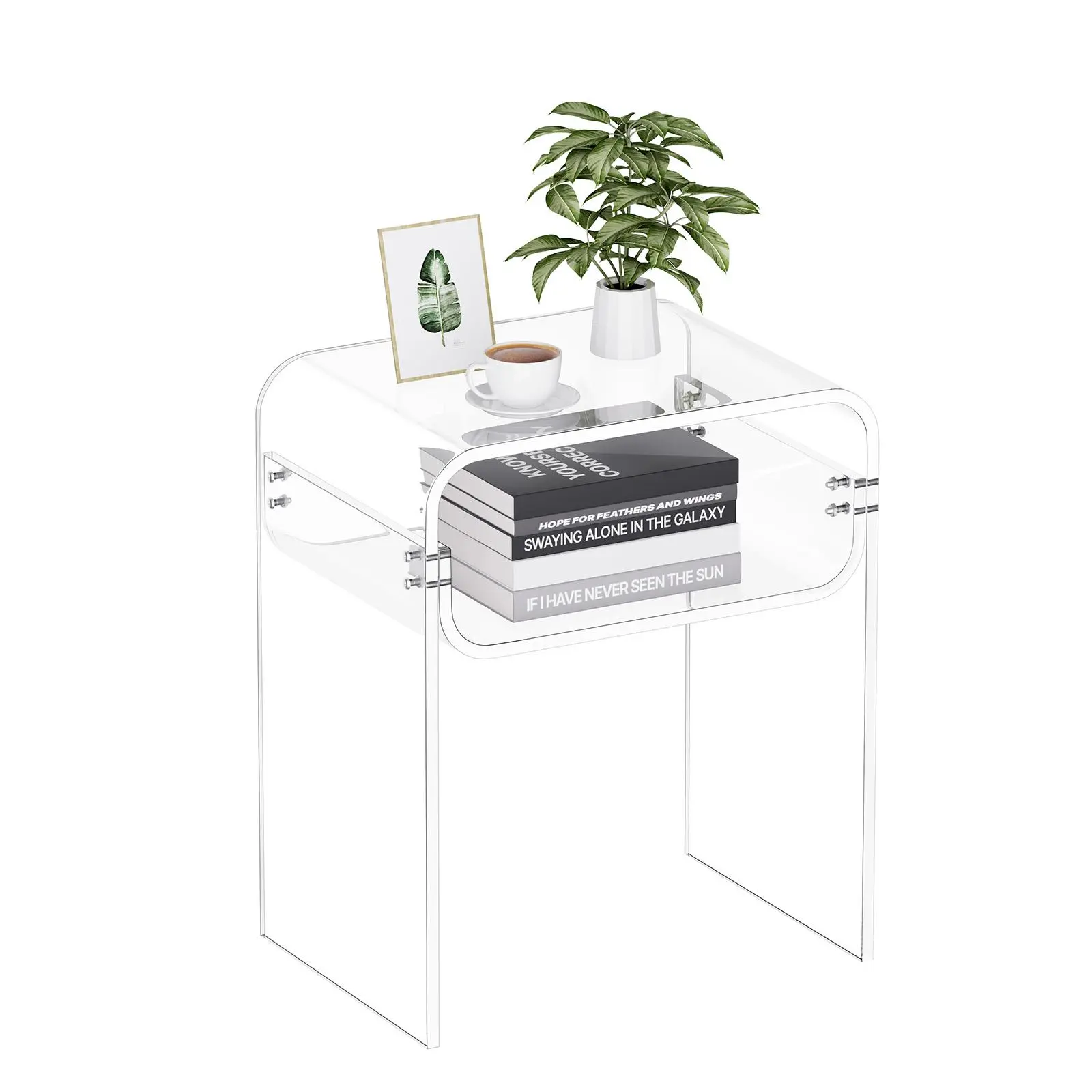【SummerFinds】VEVOR Acrylic Side Table, 2 Tiers Clear Bedside Table with Storage Shelf, Modern Rectangle Acrylic End Desk, Transparent Thick Nightstand for Bedroom, Living Room, Study, 11.8 x 15.7 x 19.7 in (Clear)