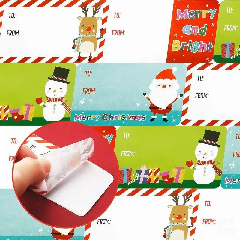 Festive Party Supplies, Christmas Gift Tag Stickers, Self-Adhesive Paper Labels for Holiday Gift Wrapping - 1 Roll of 200 Stickers, Merry Christmas, Indoor, Gift Labeling