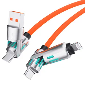 240W 4-in-1 USB Charging Cable, 6.6ft, LED Light Indicators, Fast Charge Compatible, USB-A/Type-C Connectors