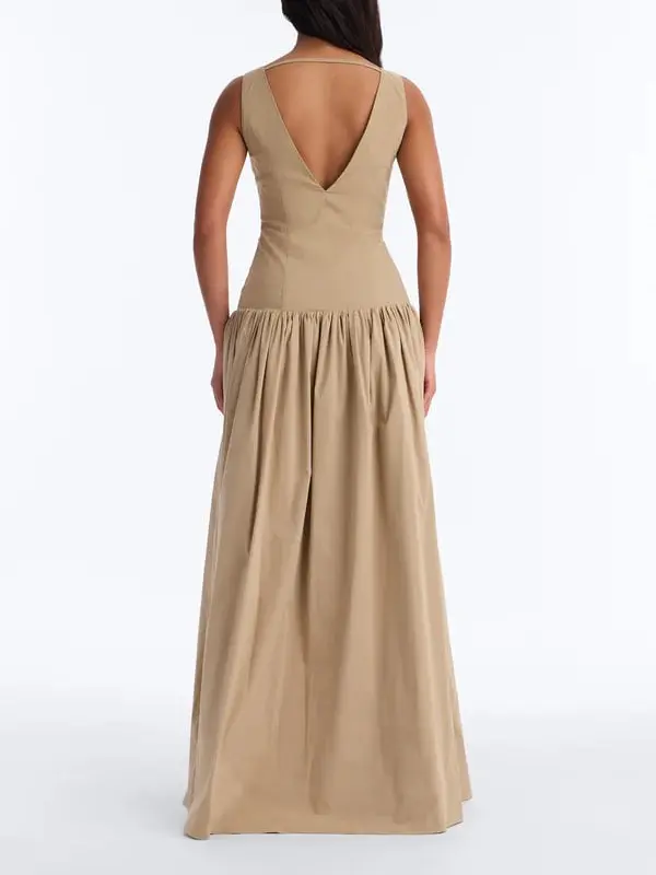 Everly Drop Waist Button Up Maxi Dress - Taupe - TikTok Shop