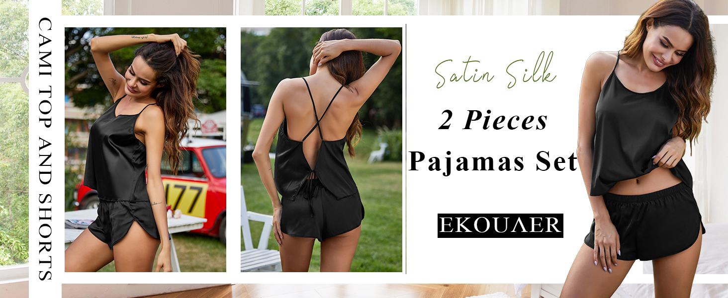 EKOUAER Silk  for Women Satin Cami  Set V Neck Camisole Shorts Set Adjustable Strap set