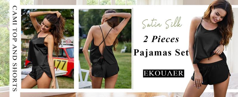 EKOUAER Silk  for Women Satin Cami  Set V Neck Camisole Shorts Set Adjustable Strap set