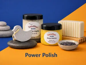 Sandbar SUDS Power Polish 4-Piece Exfoliation Bundle | Heavy-Duty Skin Smoothing Set | Includes Whipped Sugar Scrub, Natural Pumice Stone, True Grit Bar Soap & Lip Scrub | Ultimate Body & Lip Polishing Kit | Handcrafted in USA | Phthalate-Free
