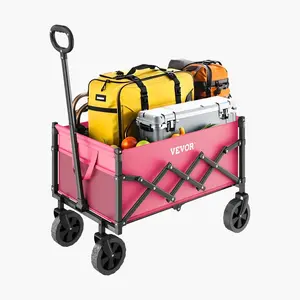 VEVOR Pink Collapsible Wagon Carts,  , 120L & 225LBS Folding Wagons with All-Terrain Wheels, Heavy Duty Outdoor Utility Cart with Adjustable Handle, Portable Camping Cart for Beach Grocery Garden