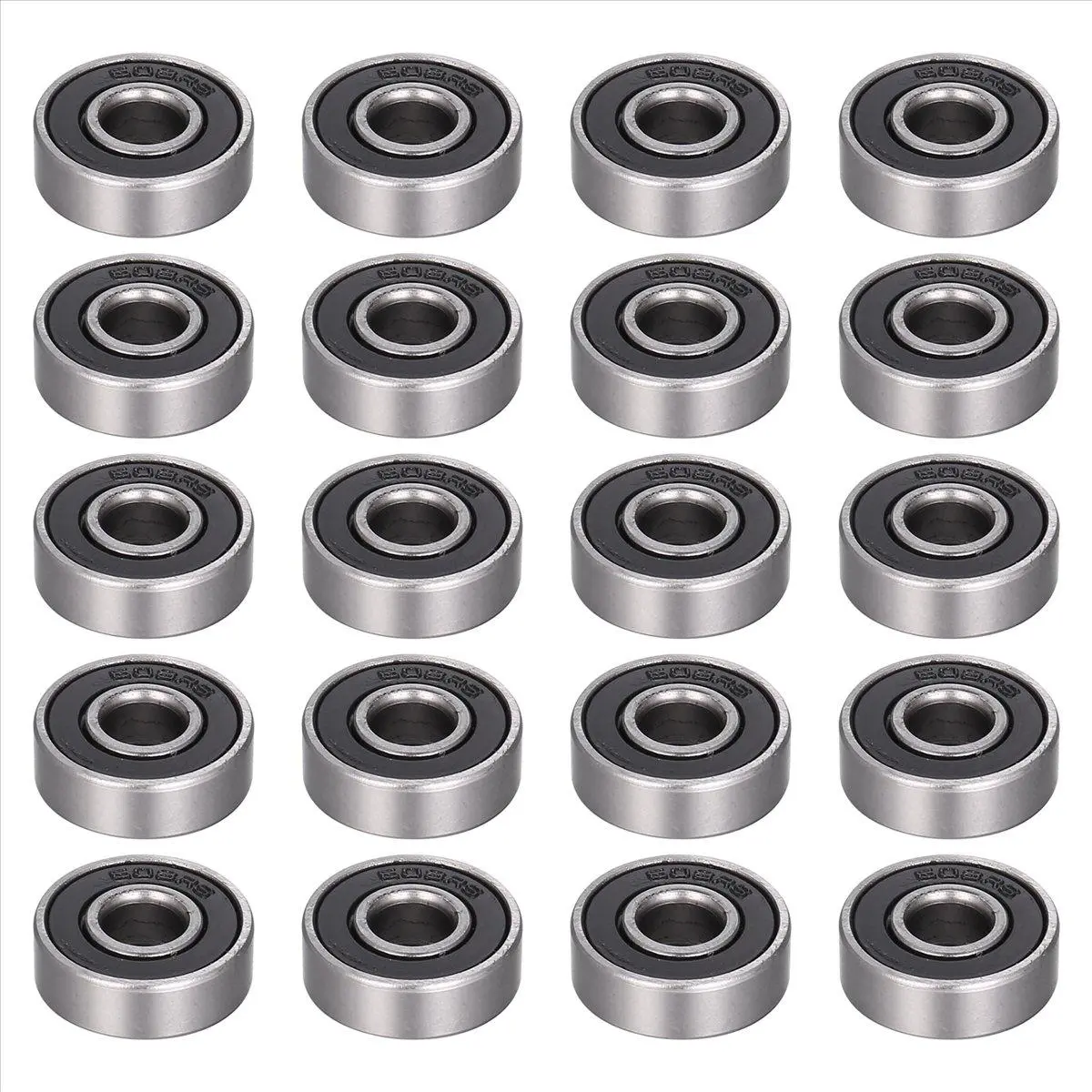 20 Pack 608-2RS Ball Bearing - Double Rubber Sealed Miniature Deep Groove Ball Bearings for Skateboards, Inline Skates, Scooters (8mm x 22mm x 7mm)