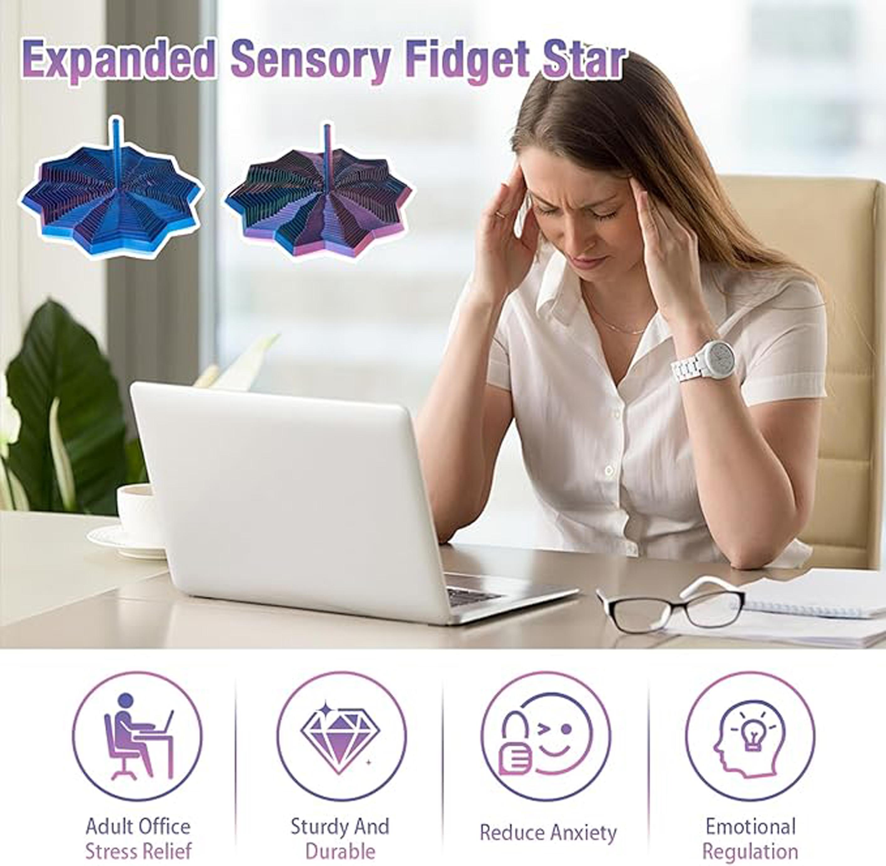 3D Printed Expanded Sensory Fidget Star，Stress-Relief Spinning Tower Toy with Handle Frustration Star Toy, for Office desks as a Stress-Relief Gifts