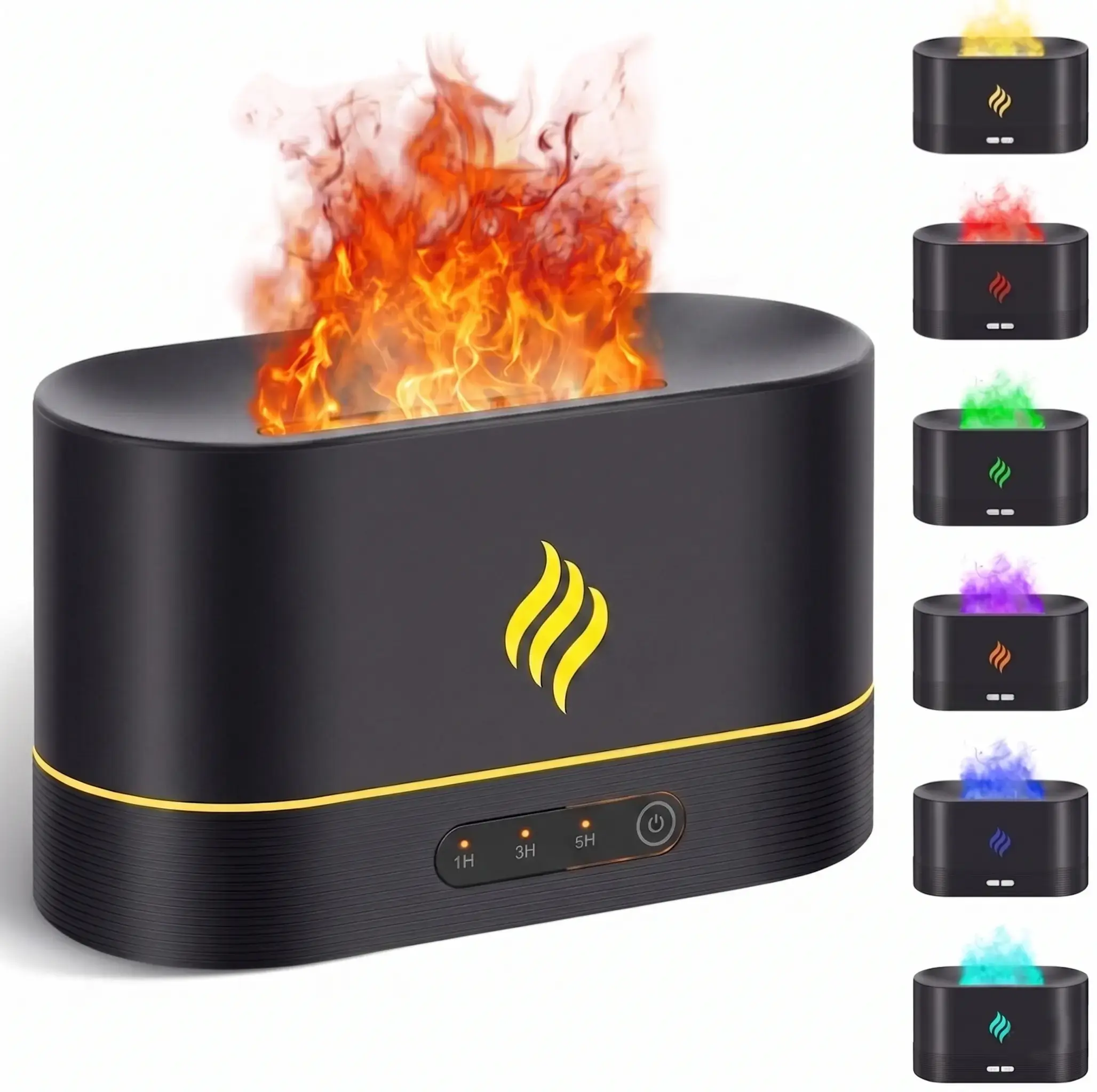 7-Color Flame USB-Powered Ultrasonic Cool Mist Desktop Humidifier - Aromatherapy Diffusers with Realistic Fire Effect, USB Plug, Nightstand/Gaming Desk Decor, Birthday Luxury Gift for Home Office