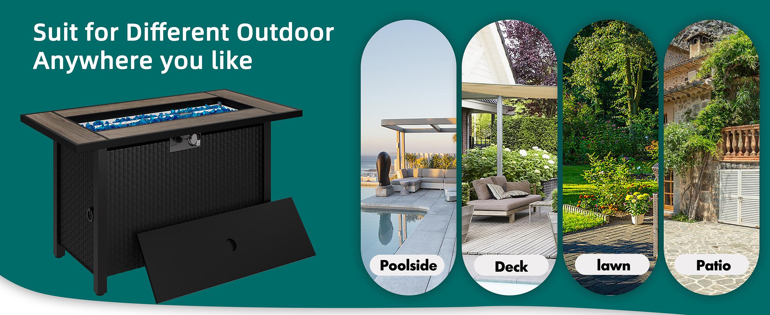 Walsunny Steel Fire Pit, 45inch Outdoor Propane Fire Pit Table 50,000 BTU Rectangle Pit with Glass Tabletop and Waterproof Cover, Gas Fire Table for Garden,Patio, CSA Modern Safety