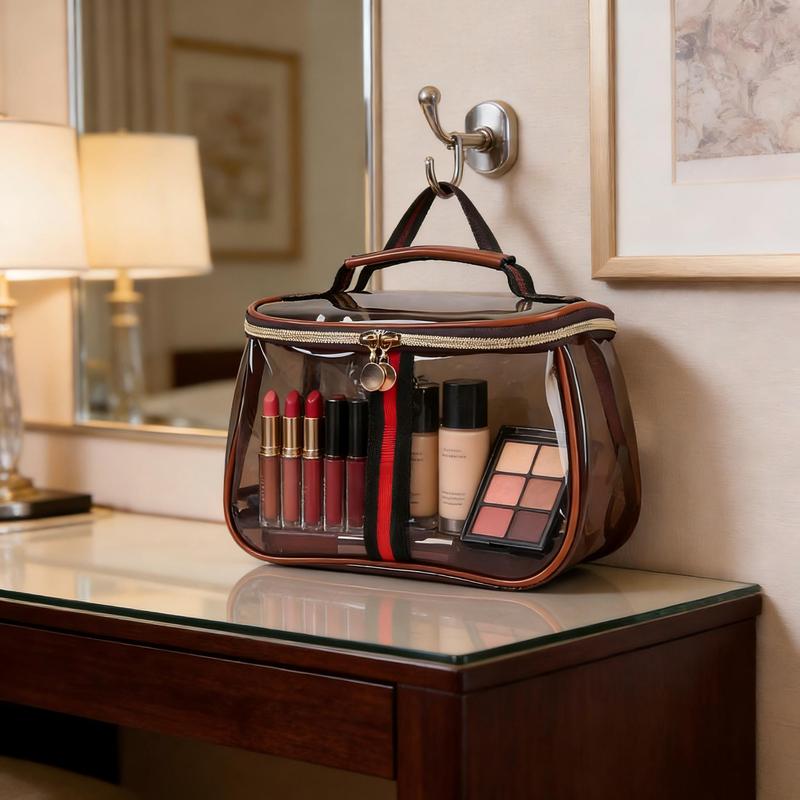 New Retro Vintage Vanity Bag – Large Capacity Waterproof Transparent Makeup Cosmetic Bag with Zipper – Luxury Toiletry Organizer for Women Ladies Travel & Storage