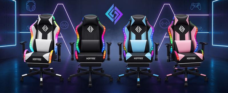 HOFFREE LED Gaming Chair for Kids Reclining Gaming Chairs for Teens 8-15 Computer Chair with RGB Lights Kids PC Game Chair with Footrest and Lumbar Support Video Game Chairs Blue and Black