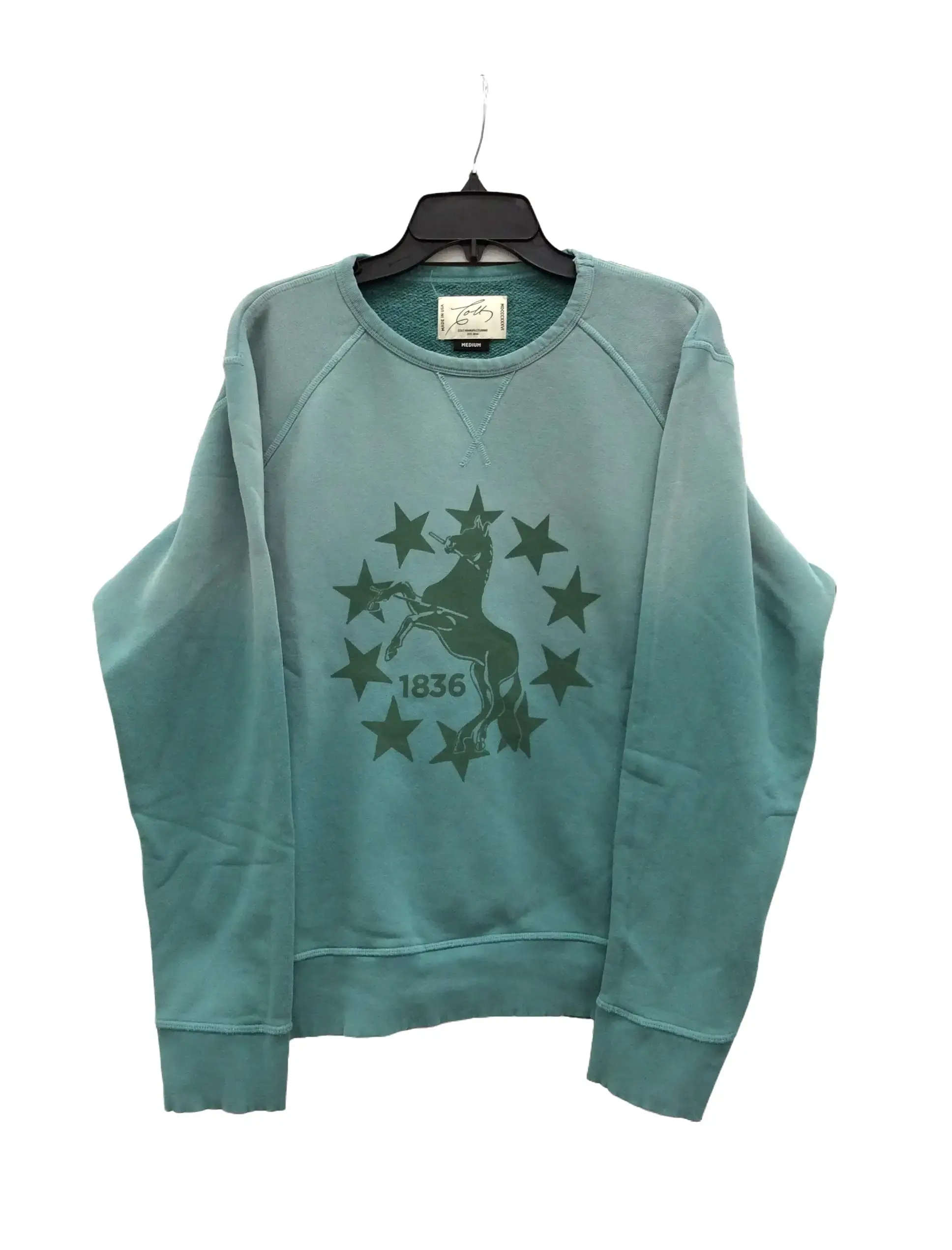 Colt Manufacturing Women's Longsleeves Round Neck Pullover Crewneck Top - 100% Cotton Fabric, Unisex Casual Sun-Faded Sweatshirt with Front Graphic, Made in USA, Oversize, Tops