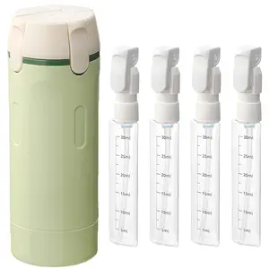4 in 1 Travel Bottles for Toiletries - Refillable, Leak Proof, Portable Containers for Shampoo Lotion Conditioner Cream - Transparent with Scale and Label - for Business Trips Gym Camping (Green)