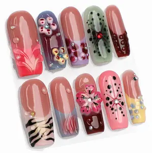 PG42 Tropical Muse | Handmade Press-On Nails Acrylic Set Square 10 PCS 3D Gel , Reusable, Long-Lasting, Salon-Perfect Finish