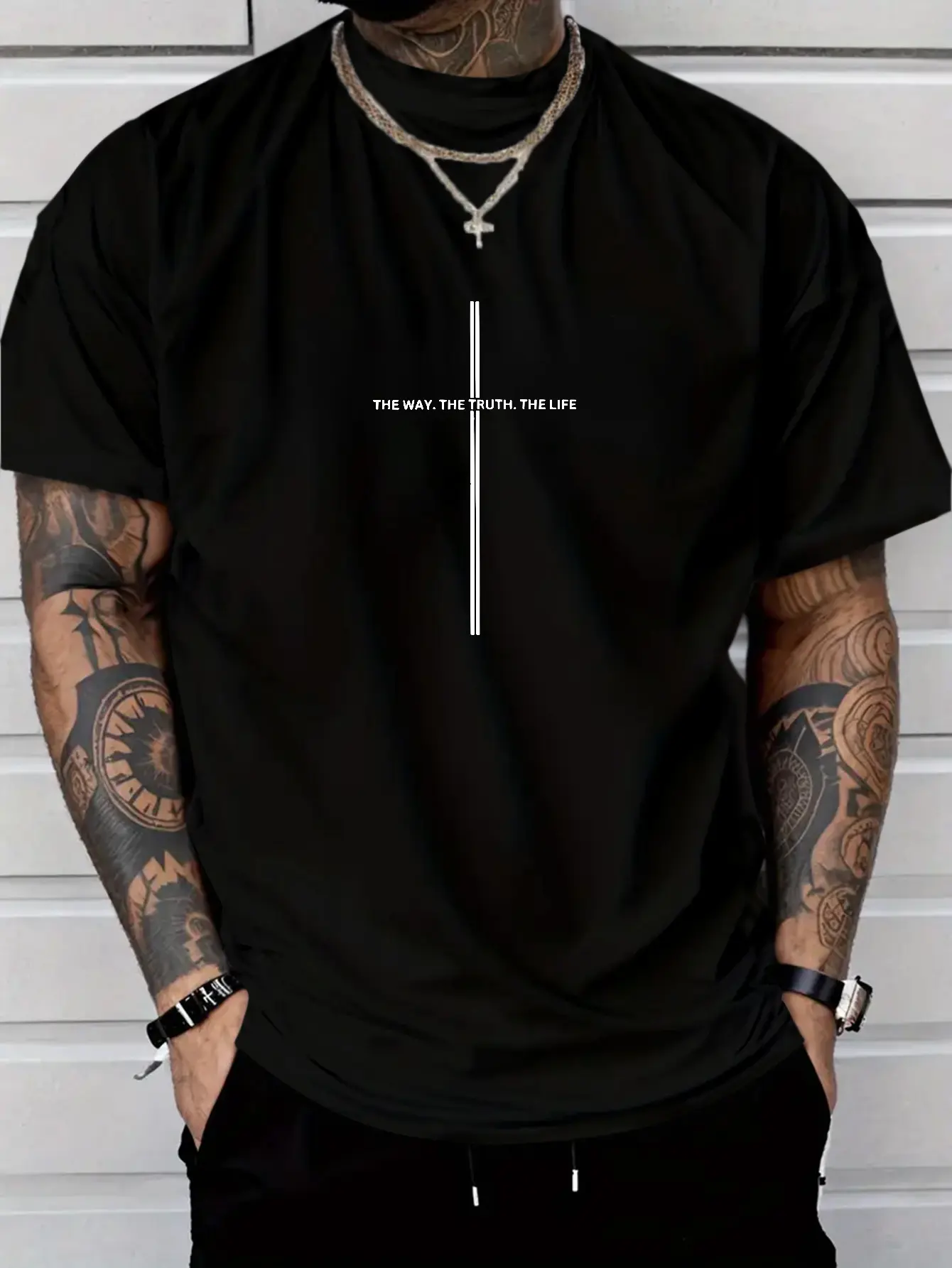 [Short Sleeve]  Polyester Men's Truth & Lettering T-Shirt - Lightweight Round Neck Casual Tee, Comfortable Gift Apparel