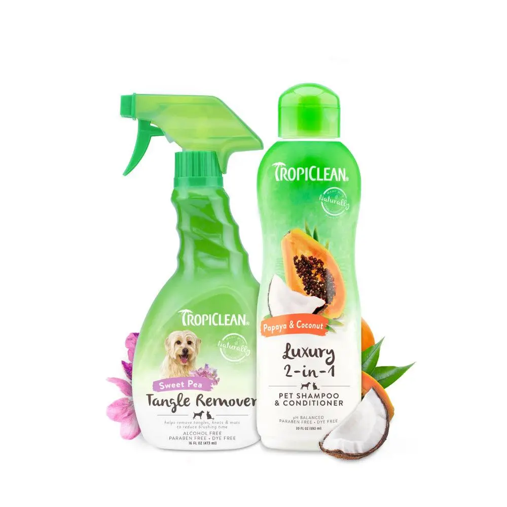 TropiClean 2-in-1 Dog Shampoo and Conditioner & Dog Detangler Spray Dematting, Grooming Bundle, Puppy Safe, Made in USA