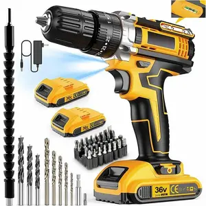 Outdoorfun 21V Cordless Drill Set with 29Pcs Accessories 3/8 Inch Keyless Chuck 25 Clutch 45Nm Max Torque 2 Batteries & Fast Charger Ideal for Home DIY Repair