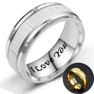 A fashionable 14k gold-plated men's ring engraved with "I love you," suitable as a gift for men to wear daily or to parties.