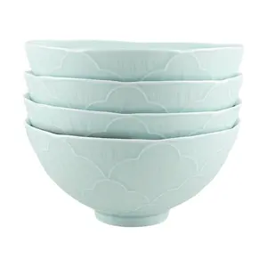 Jingdezhen Ceramic Noodle Bowl Set - "Guo Se Tian Xiang" 6.5 Inch Rice Bowls, 4-Piece Dishware Set for Kitchen & Dining