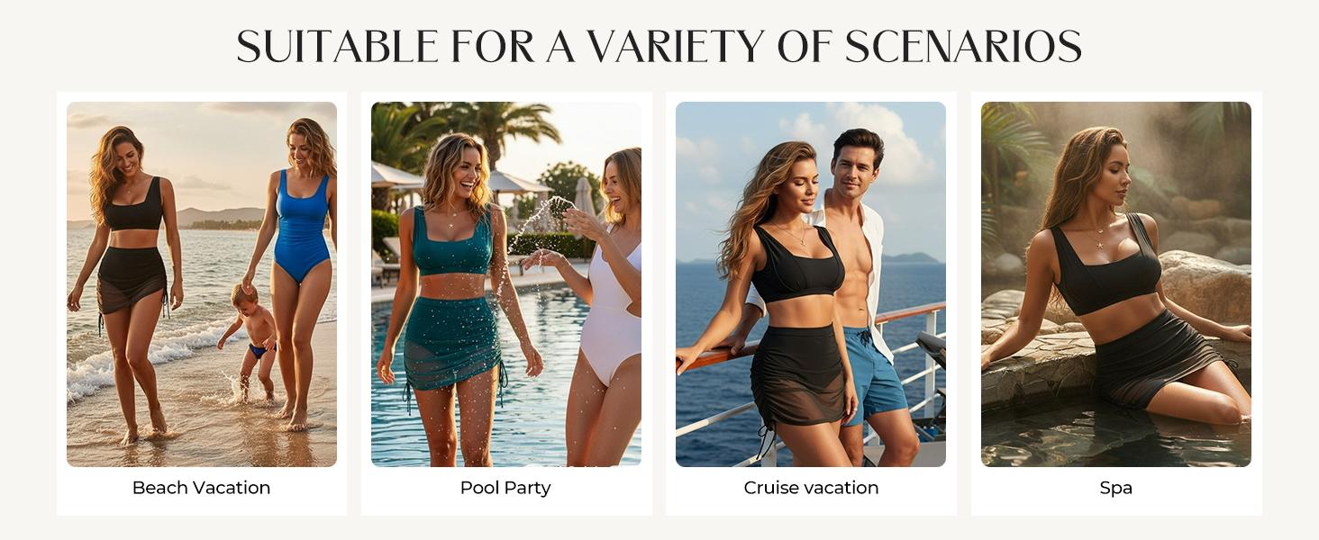 【S-XL】Hanna Nikole Womens High Waisted Swim Skirt, Tummy Control Mesh Bikini Sets, 2 Piece Swimsuit Drawstring Bathing Suits