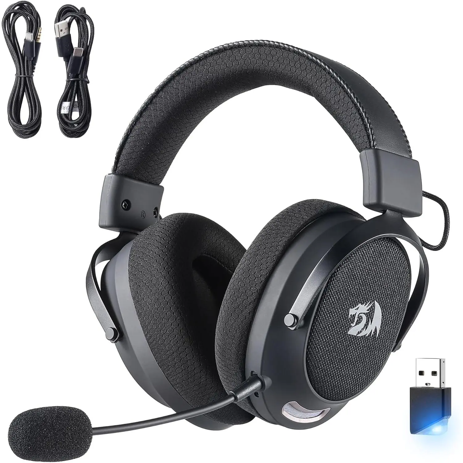 Redragon H858 3-Mode Wireless Gaming Headset - Over-the-Ear Multi-Platform Headphones with 7.1 Surround Sound, 53 mm Drivers, Memory Foam Ear Pads, Detachable Noise-Canceling Microphone, Fast Charging for PC/PS5/NS,Mobile, 3.5Mm Jack, 22H Wireless Use