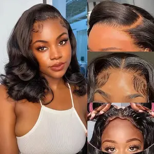 VRbest Wear and Go Glueless Wigs Pre Plucked Pre Cut 5x5 Body Wave Bob Wig Human Hair for Black Women 180 Denisty Natural Color 12inch Lace Front Wig