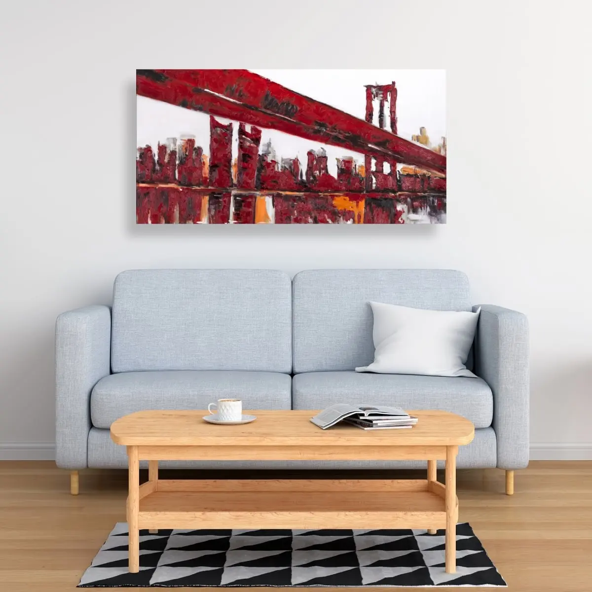 360 Stand 24x48 in. Minimalist Red Bridge-Architecture White Wall Art, 360-Degree Hanging Industrial Artwork, Artistic Home Decor Decoration for Room Supplies, Architecture Wall Arts, Minimal Wall Arts