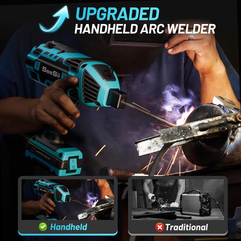 Seesii Handheld Welder 110V 120A Portable ARC Welding Machine with True Color Auto Darkening Goggles & Chipping Hammer for 3/64"-1/8" Rods Smart IGBT Inverter Technology 20-120 Amp Output Outdoorfun