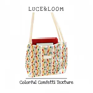 【LUCE&LOOM】Rainbow Confetti Knit Tote Bag | Lightweight Woven Canvas Bag for Women | Casual Aesthetic Shoulder Bag for Daily Commute & Vacation