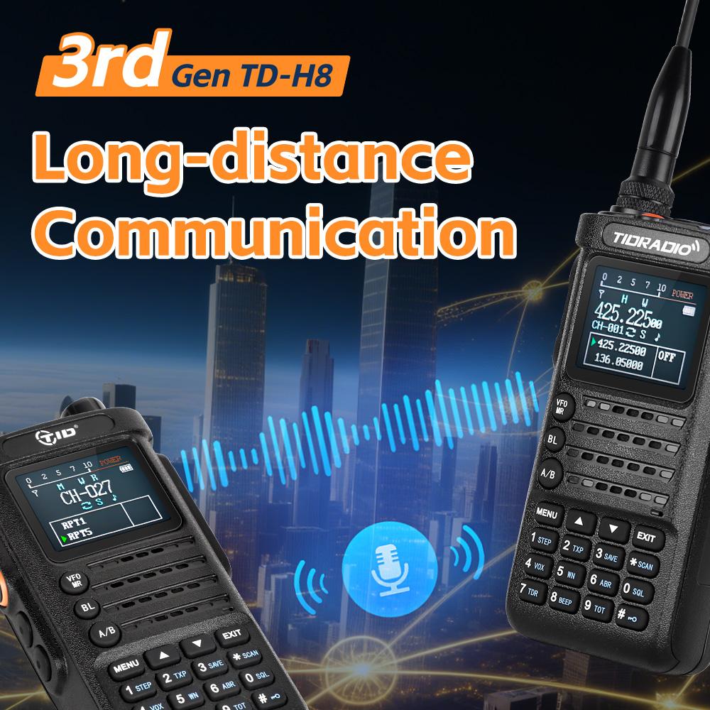TIDRADIO 3rd Gen TD-H8 GMRS & Ham Radio 10Watt Long Range Walkie Talkie Performance Multi-band Handheld Two-Way Radio Built-in Bluetooth APP Wireless Programming