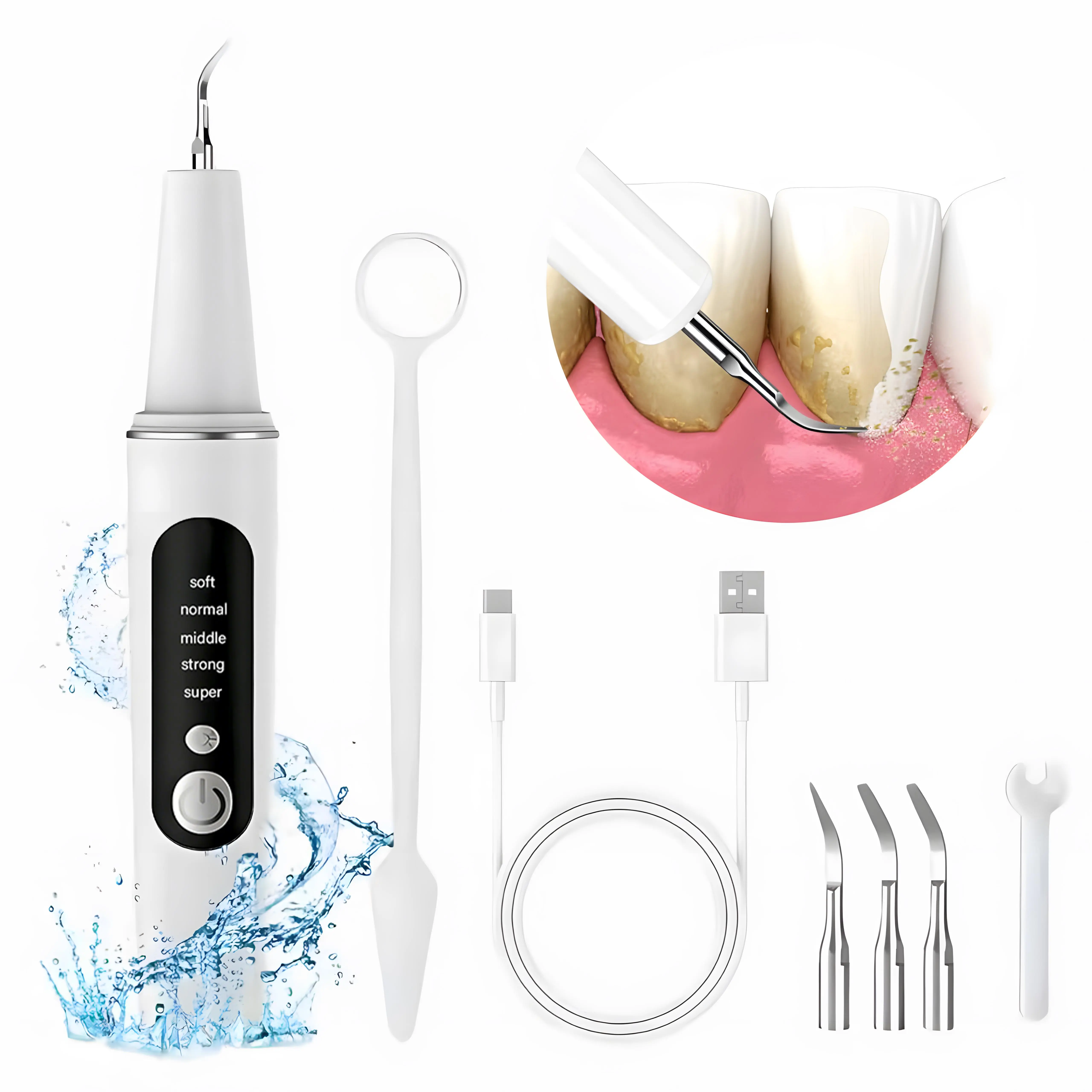 Oral Plaque/Tartar Remover for Teeth, Electric Tooth Cleaner Tartar Remover for Teeth with LED Light,5 Modes Rechargeable Teeth Cleaning Kit with Dental Tools, 3 Replaceable Heads Pet Safe Use Removable Adjustable