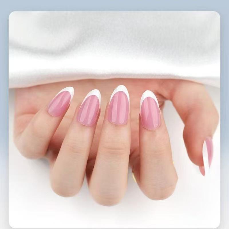 Trendy French Tip Press On Nails | Short Pointed Almond | Semi-Transparent Pink UV Finish | 24Pcs 12 Sizes | Salon Quality Reusable | 2026 Valentine’s Limited