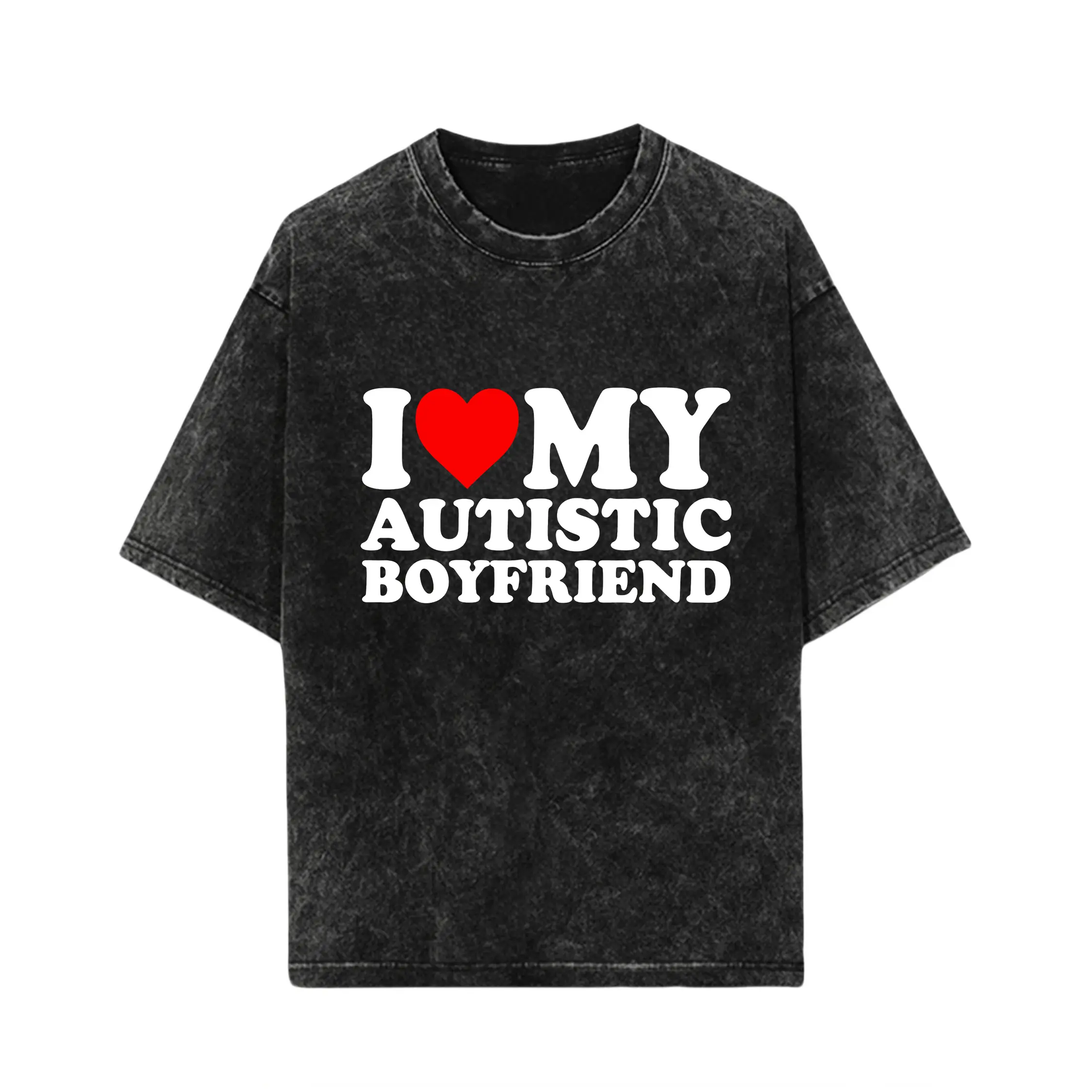 100% Cotton I Love My Autistic Boyfriend Heart My Autism BF T-Shirt