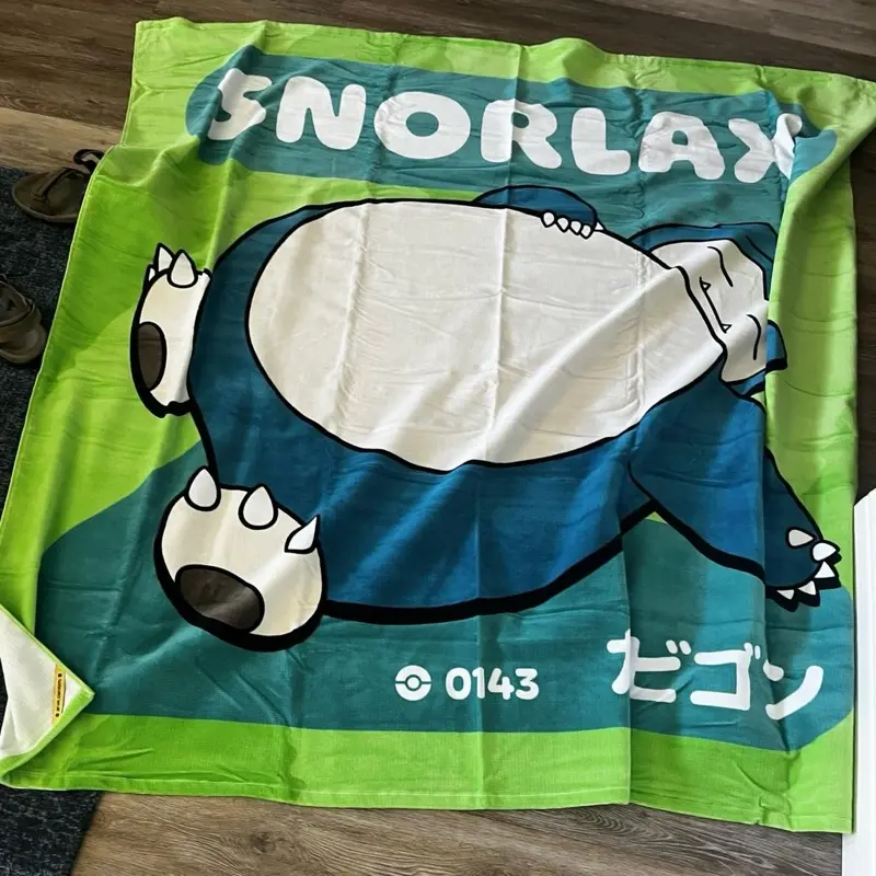 Pokémon Giant Snorlax Design Large-Size Bath Towel - Unisex Relaxing Home Bathroom Towel for Pool Use, Sunbathing, Ideal for Fans