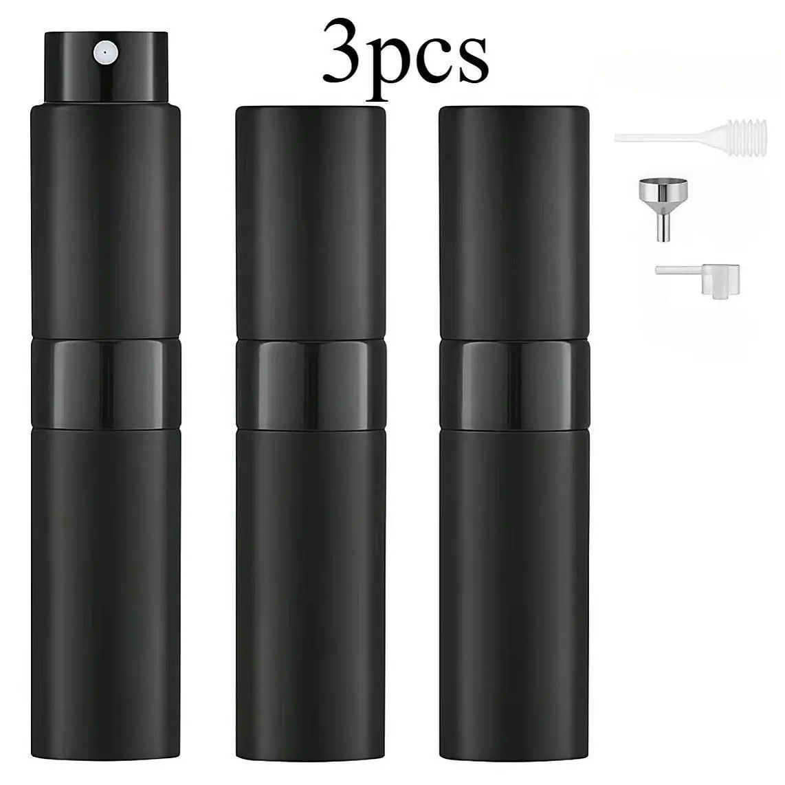 3pcs 8ml Aluminium Refillable Perfume Atomizer Bottle Set - Lightweight Leak-Proof Empty Containers with Funnel, Travel Home Organizer for Essential Oils, Cosmetic Cologne, Matte Black Makeup Tool Storage by summerwins