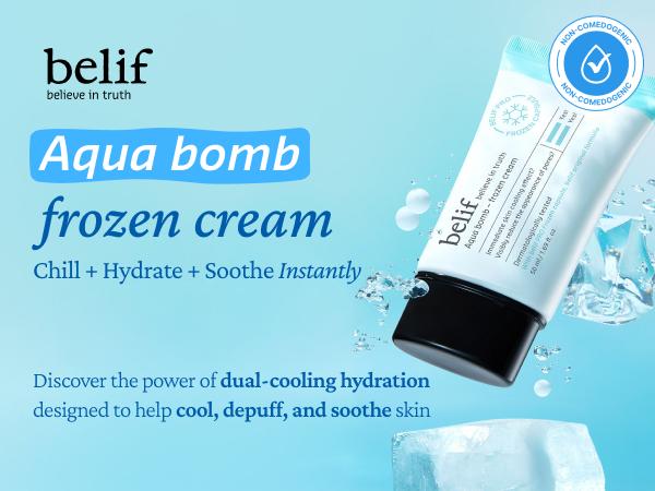 belif Aqua Bomb Frozen Cream - Cooling Relief with Panthenol & Niacinamide, Soothing & Hydrating Moisturizer, Depuff with Caffeine, Non-comedogenic, Lightweight, Korean Skincare, hydration multiplier, radiance revitalizing, moisturizing, moisture