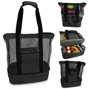 Insulated Picnic Beach Bag, Large Capacity Mesh Storage Bag, Waterproof Shopping and Carrying Bag, Essential Storage Bag for Outdoor Picnics and Beach Gatherings, Hiking Essentials