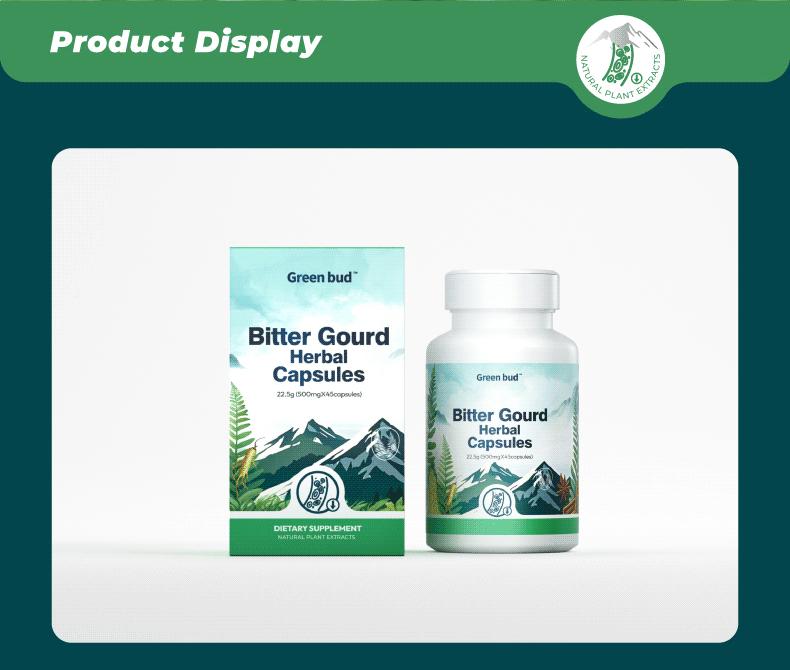 Green Bud 1 Bitter Gourd Herbal Capsules Contain Extracts of Bitter Gourd, Cinnamon, Ginseng, and Mulberry Leaves, etc.