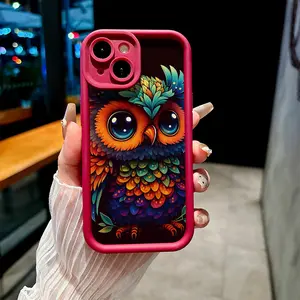 Stylish Phone Case Featuring a Fantasy Design of a Rainbow-Feathered Owl with a Matte Finish And Stepped Groove Pattern, Suitable for Various for iphone Models Including 17 16 15 14 13 12 11 PRO MAX PLUS,AIR Mini SE Xs Max, Making It a Great Gift Option.