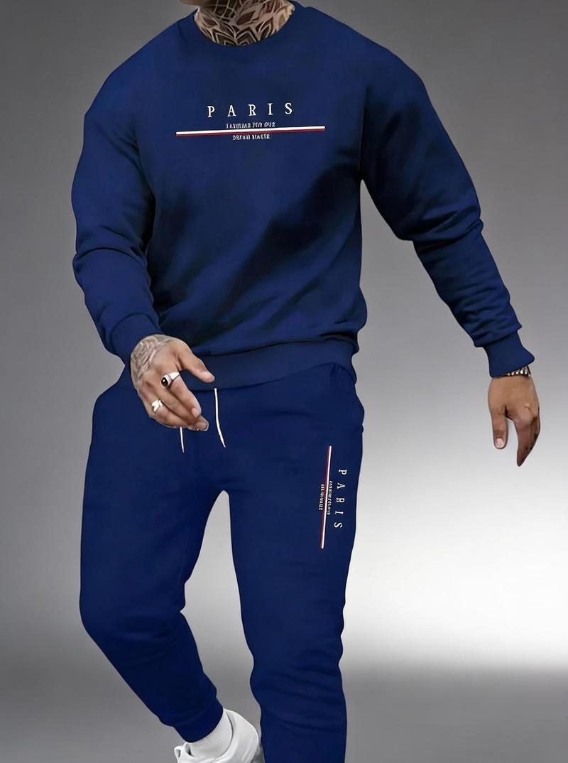 Paris Graphic Men's Coordinated Tracksuit Set - Crewneck & Joggers Comfortable Everyday Outfit for Stylish Men